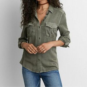 Express Olive Button-Down Women's Shirt Sz S
